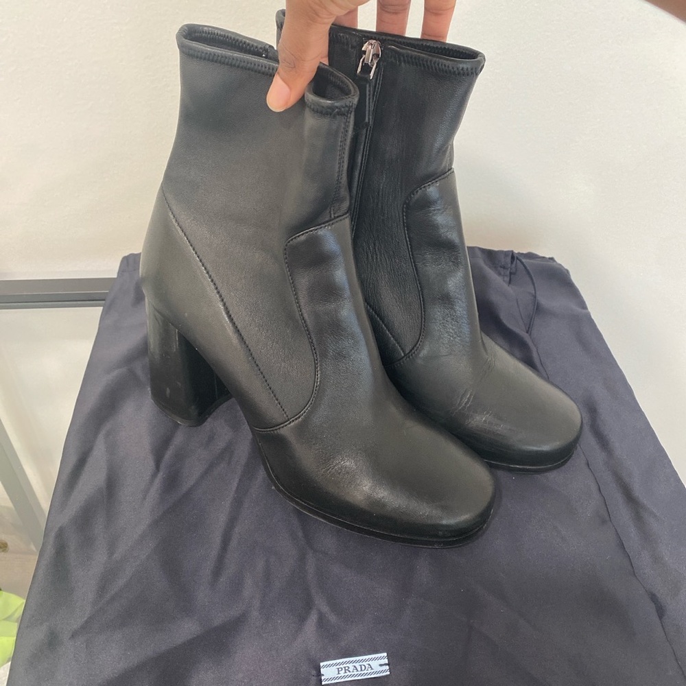 Prada leather ankle sock boots